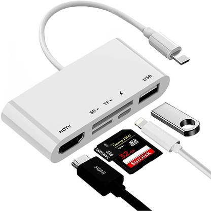 VOOCME Lighning to HDMI Adapter, 5 in 1HDMI Digital AV USB OTG Camera Hub Docking Station, SD TF Card Reader, Cable with Charging Port HDMI Connector