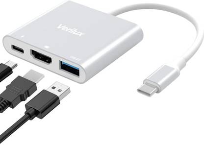 Verilux USB C to HDMI Adapter, 3 in 1 USB Type C Hub with USB C PD Port, HD 4k@30HZ HDMI USB C Hub,USB C to HDMI Adapter, 3 in 1 USB Type C Hub with USB C PD Port Breakout Dock