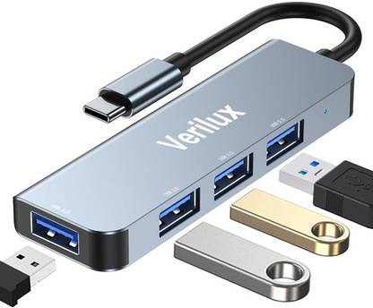 Verilux USB C Hub, 4 in 1 Multiport USB C Adapter with 1x USB 3.0, 3xUSB 2.0, Aluminum USB C Hub, with 4 USB Ports,1x USB 3.0, 3xUSB 2.0 Aluminum Breakout Dock