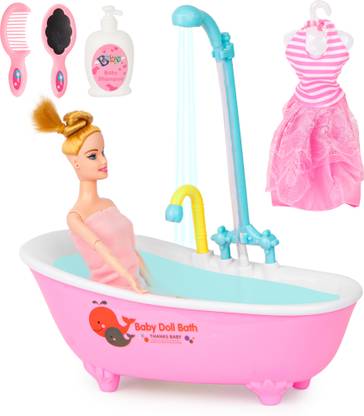 FIDDLERZ Baby Doll Bathtub with Detachable Shower Bath time Bath Set Mini Bathtub Toy
