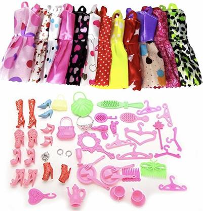 IDREAM 10pcs Doll Dress & 50pcs Doll Accessories (Combo Pack)