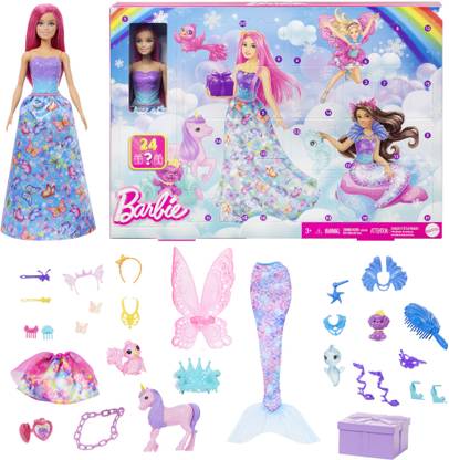 बार्बी Advent Calendar, Fashion Doll & 24 Surprise Accessories, Transform to Mermaid
