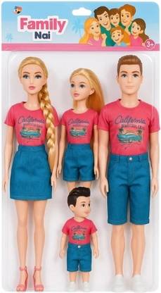 FUN n STYLE Family Dolls Set - 4 Piece Mother Father & Kids Pretend Play Figures for Kids