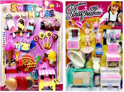 PRV TOYS Doll House Pizza Ice Cream, Set-for Girl's Combo of 2 Doll House Pretend,Play Se