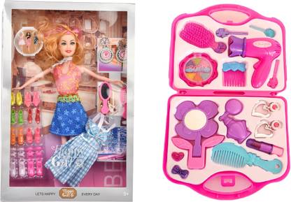 KHYALI Shine Moveable Doll Set With Beauty Set Combo (Plastics Suitcase) for Girls