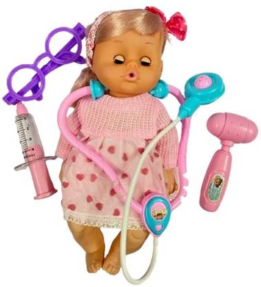 TD Creations 14 Inches Doll That Blink Eyes Plays Music with Doctor Set
