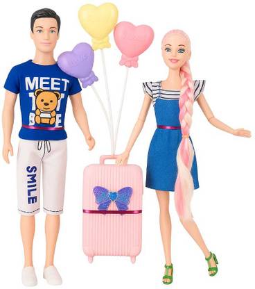 MGT CREATION Couple Doll Set with Suitcase, Balloons & Stylish Outfits – Fun Toy for Kids