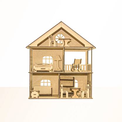 CLAAP 3D Wooden Doll House with Furniture Construction Kit