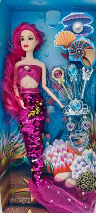 star impex Sparkle Mermaid Princess Doll with Accessories – Pink Sequin Tail