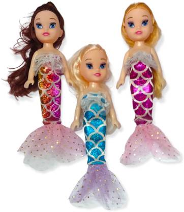 SARASI Mini Mermaid Doll Combo For Kids, Foldable Arms & Legs [Pack 3]