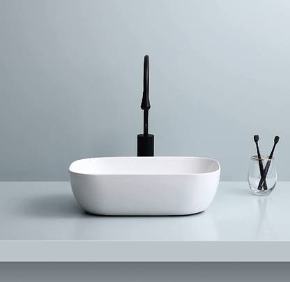 FootPrint Exim FE white Ceramic wash basin/Table top Wash Basin with waste pipe set Donut Maker