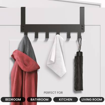 ELV Over The Door Hook Hanger, Hanging Organizer Rack (6 Hooks) (Black) Door Hanger