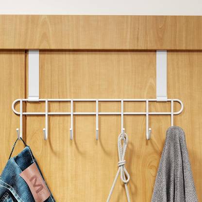 Suprita Drill Free Over the Door Hanger with 7 Hooks for Clothes, Door Hook Hanger White Door Hanger