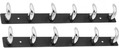 SINDUSUTA Silver Black karina Door Hook Hanger & Key Hanger Aluminium Dress Pack of 2 Hangers For Dress