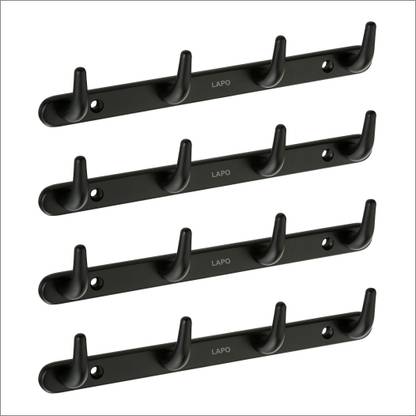 LAPO 4 Pin Hooks, Door Hanger,Hooks for Hanging Clothes and Keys - Black ( Pack of 4) Door Hanger