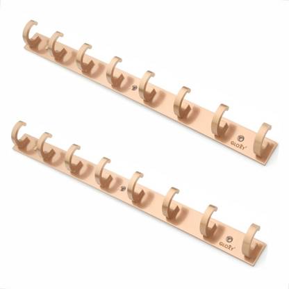 GLOXY 8 Hooks Stainless Steel Wall Mount Hanger for Hanging Clothes- Rose Gold, 2Piece Door Hanger