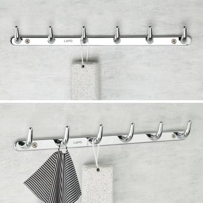 LAPO 6 Pin Hooks, Door Hanger,Hooks for Hanging Clothes and Keys, (Matt,Pack of 2) Door Hanger