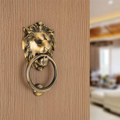 COMPASS Stylish Durable Door Knocker for Home & Office, Lion Design (Size - 7 inch) Brass Door Knocker