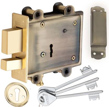 BUCKLER Iron Black Gold Antique Main Door Lock Set 100MM-8 Levers Double Turn,3 Keys Lock