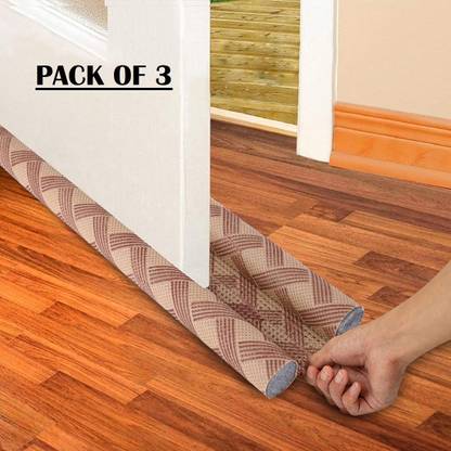 Zureni ZU-PDG-36-3 Printed Door Draft Stoppers Adjustable 36 Inches Double Sided Twin Air Stopper Noise Blocker (Pack of 3, Light Brown, Max Door Width - 3 cm) Floor Mounted Door Stopper