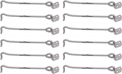 Smart Shophar SHA40GH-ROUN-SL04_P12 Classic Round Gate Hook for Wooden Cabinets and Shutters 4 inches Pack of 12 Door Mounted Door Stopper