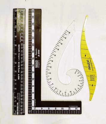 BharatSS Sewing Ruler Set, L-Square Ruler ,ArmHole Curve, Straight Scale and French Curve Drafting Kit