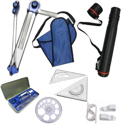 DHAVLO Mini Drafter, Geometry Box, Set Squares, Pro Circle, Plastic Clips Engineering Drafting Kit