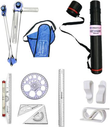 DHAVLO Mini Drafter, Sheet Holder Box, Pro Circle, Scale, Set Squares, Board Clips Drafting Kit