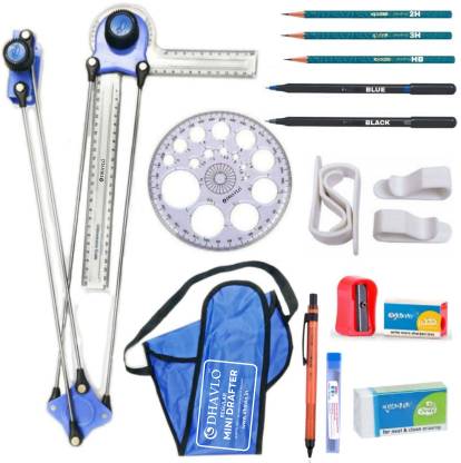 DHAVLO Mini Drafter, Pencils, Pens and Accessories for Engineering Drawing Drafting Kit