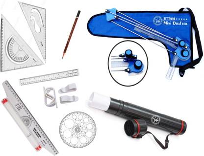 Uttam Mini drafter, sheet holder box, Roller scale, pro circle for Engineering drawing Drafting Kit