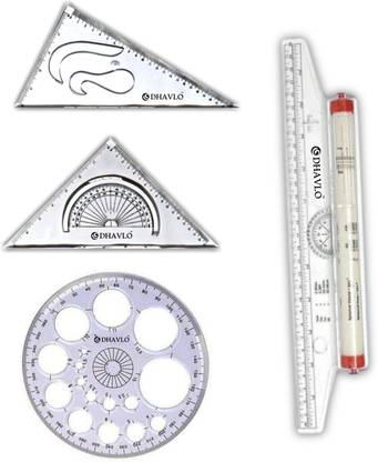DHAVLO 4 Pieces Geometry Set with Pro Circle Template and Set Squares Drafting Kit