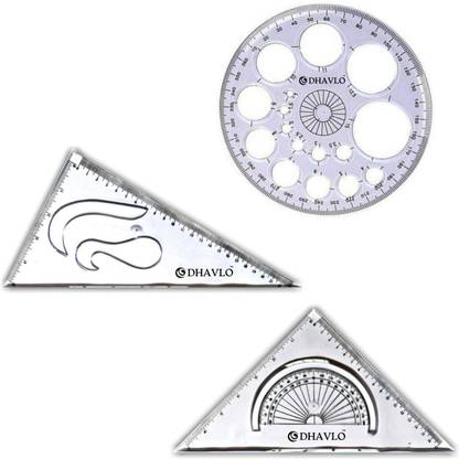 DHAVLO 3 Pieces Geometry Set with Pro Circle Template and Set Squares Drafting Kit