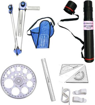 DHAVLO Mini Drafter, Sheet Holder Box, Pro Circle, Set Squares, Scale, Plastic Clips Drafting Kit