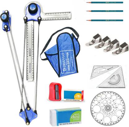 DHAVLO Mini Drafter Set, 3 Pencils (2H, 3H, HB), Eraser, Sharpener and accessories Drafting Kit