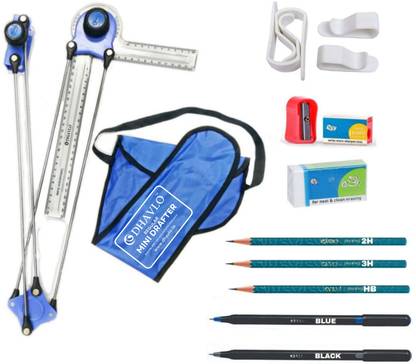 DHAVLO Mini Drafter, Drawing Board Clips, Pencils and Pens, 9-Piece Drafting Kit