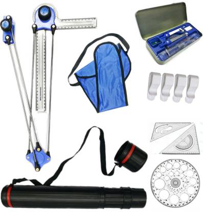 DHAVLO Mini Drafter with Geometry Box, Drawing Board Clips, Set Squares, Pro Circle Drafting Kit