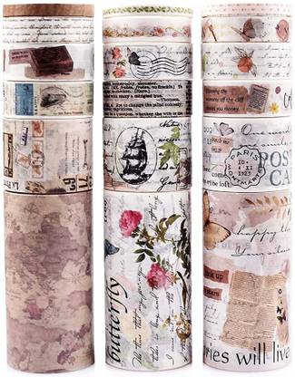 HASTHIP 18 Rolls Vintage Washi Tape Set,Retro Aesthetic Masking Tape Drafting Tape