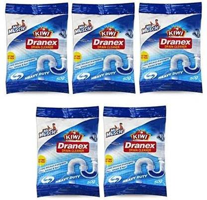 Kiwi Muscle Dranex Drain Cleaner - Heavy Duty, 50g Pouch (Pack of 5) Powder Drain Opener