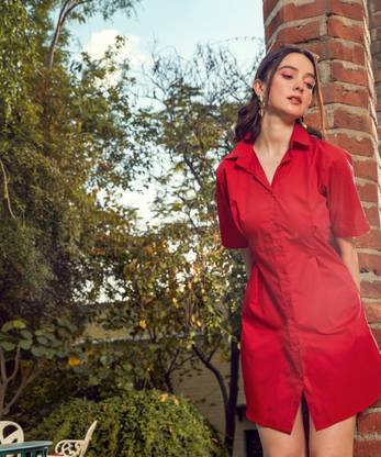 SASSAFRAS Women Shirt Red Above Knee/Mid Thigh Length Dress