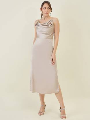 AAYU Women A-line Beige Below Knee Dress