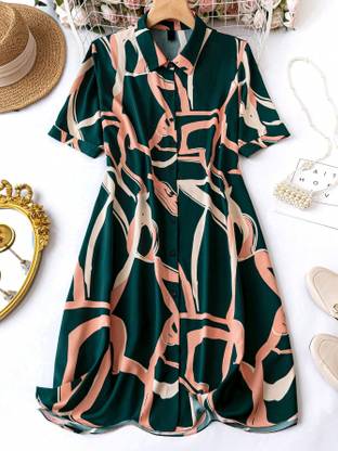 Leriya Fashion Women Fit and Flare Green Knee Length Dress