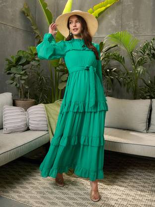 SASSAFRAS Women Maxi Green Full Length Dress