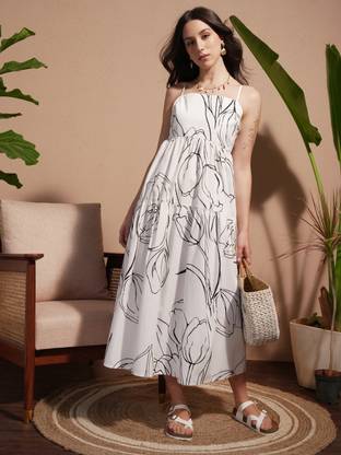 Vishudh Women A-line White Maxi/Full Length Dress