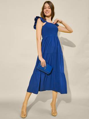 Women Ruffled Blue Dress