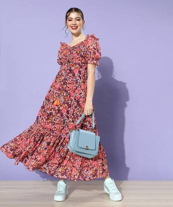 Miss Chase Women Tiered Multicolor Maxi/Full Length Dress