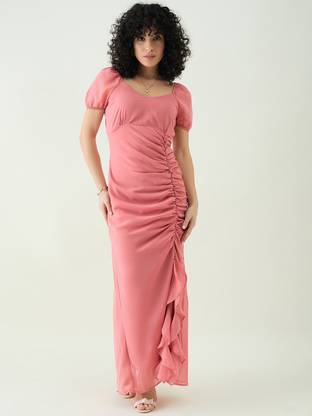 AAYU Women A-line Pink Maxi/Full Length Dress