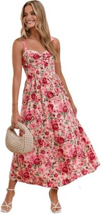 Elyraa Women Fit and Flare Multicolor Midi/Calf Length Dress