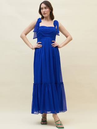 AAYU Women Layered Blue Maxi/Full Length Dress