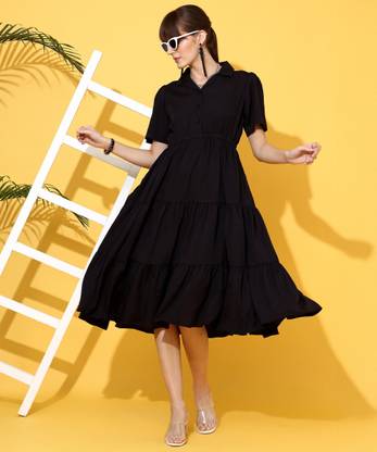 Sheetal Associates Women A-line Black Midi/Calf Length Dress