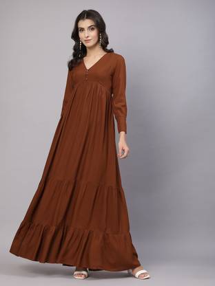 AAYU Women Layered Brown Maxi/Full Length Dress
